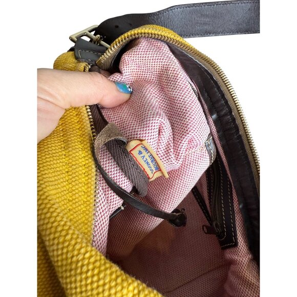 Dooney & Bourke DB Yellow Canvas Shoulder Bag With Brown Leather Strap & Brass H - Picture 8 of 10